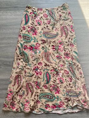 Beige Paisley Maxi Skirt with Pink & Teal Floral Print
